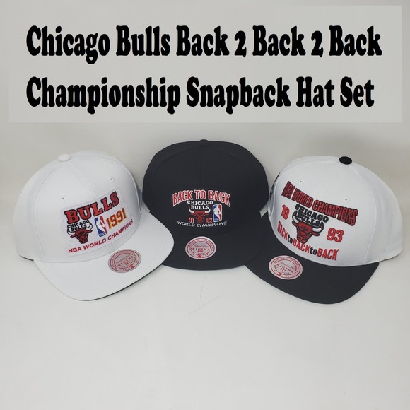 Mitchell & Ness NBA Chicago Bulls 3 Peat Championship 1991-93 Snapback 3 Hat Set - Picture 1 of 13